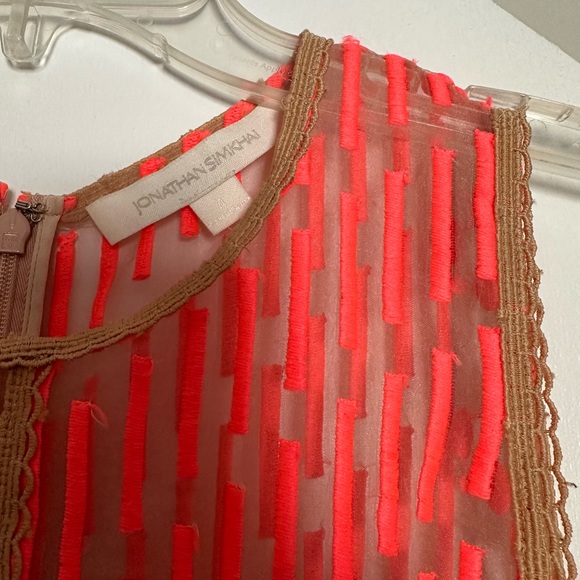 Jonathan Simkhai cocktail dress - sheer with coral pattern detail - size 4 - Picture 3 of 4